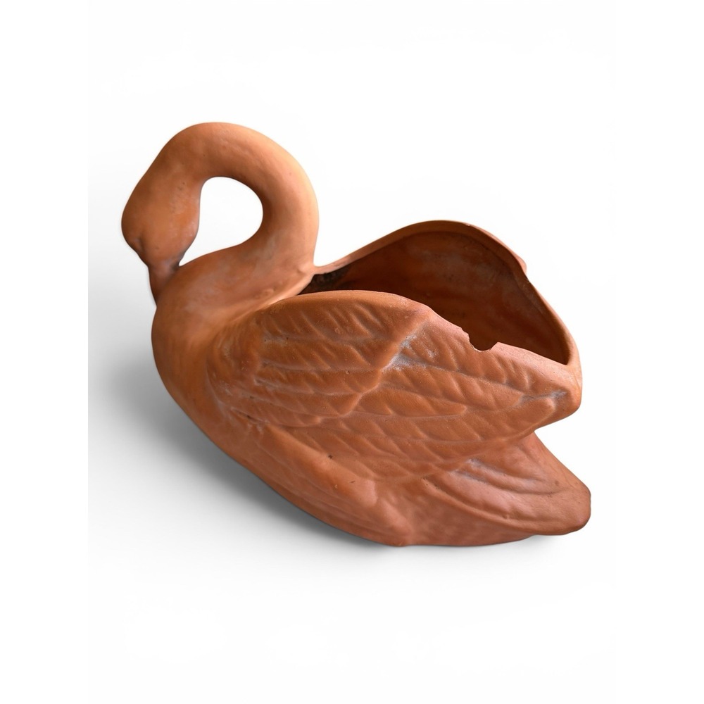 Vintage Terracotta Swan Planter Pot 14"x8"x8" Textured Jardiniere w/Drainage #2 - Picture 3 of 12